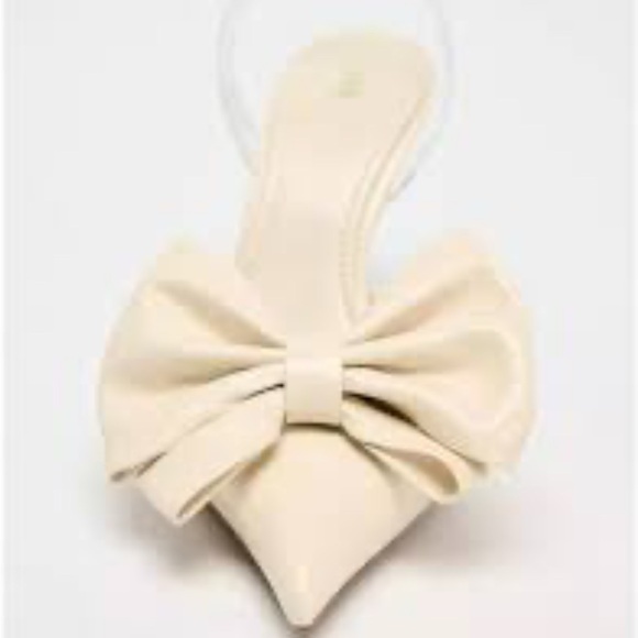 NWT Zara Woman Cream White Slingback Bow Heels Shoes Size 6,5 and 8. - Picture 4 of 9